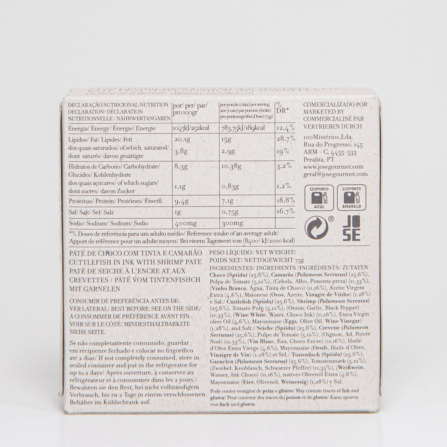 Paté van inktvis en garnalen in inkt 75g José Gourmet - Afbeelding 2
